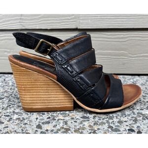 Miz Mooz Kenmare Wedge Sandal Women's 37 (6.5-7) Leather Currant Black Slingback